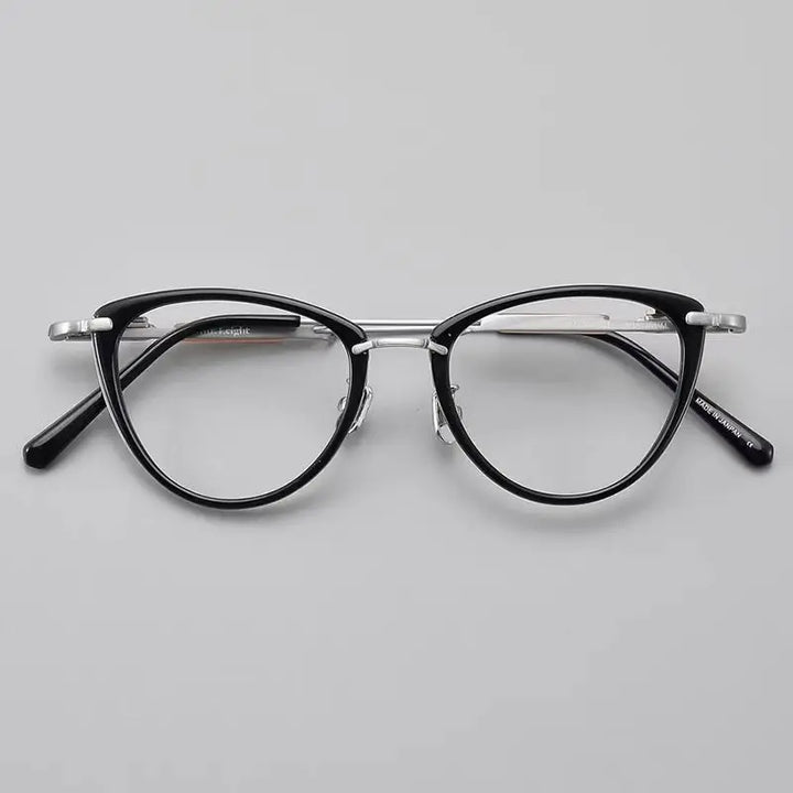 Hewei Unisex Full Rim Oval Cat Eye Acetate Alloy Eyeglasses 13252 Full Rim Hewei black silver  