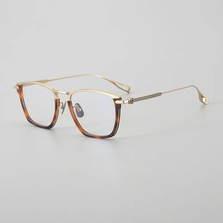 Hewei Unisex Full Rim Square Titanium Acetate Eyeglasses 24015 Full Rim Hewei tortoise gold  