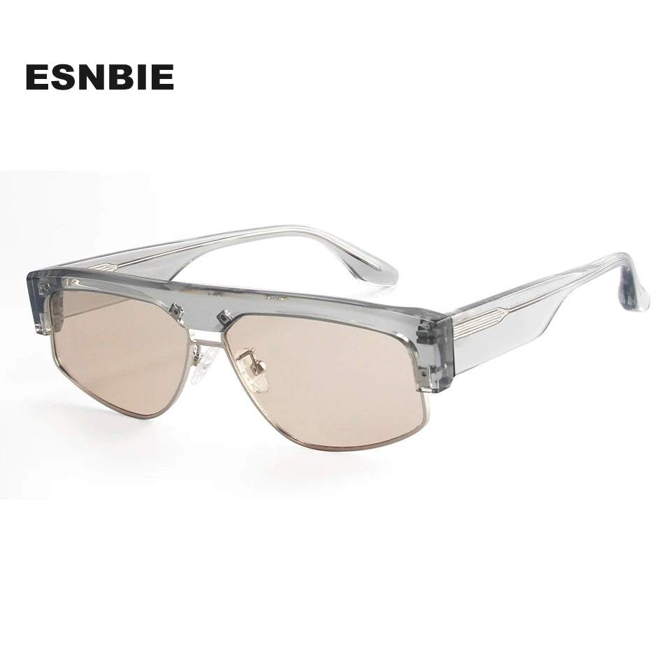 Esnbie Unisex Full Rim Oval Acetate Alloy Tac Sunglasses 240741