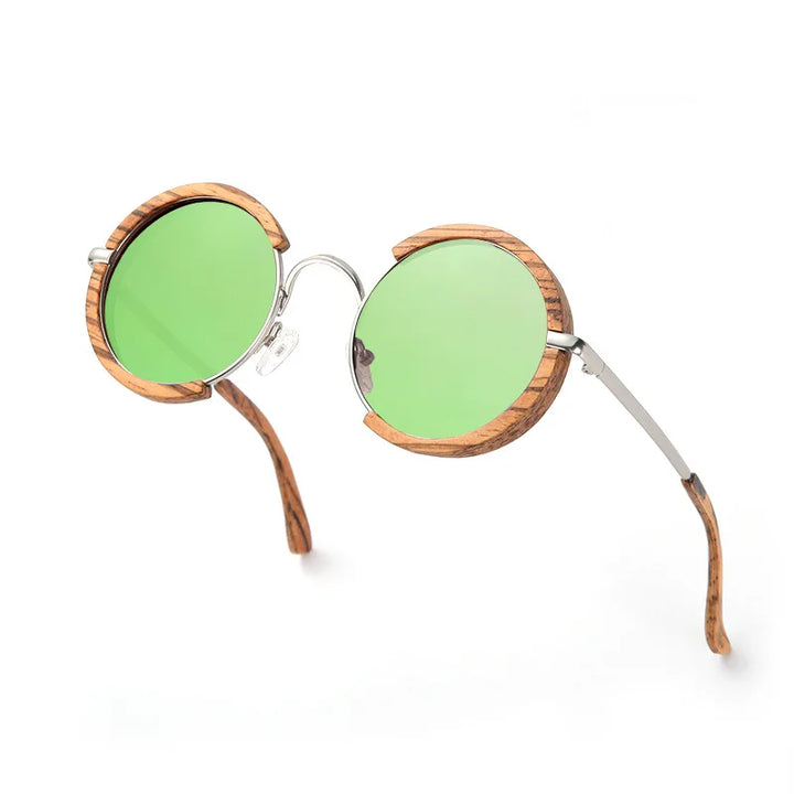 Hdcrafter Unisex Full Rim Round Wood Alloy Polarized Sunglasses 56407 Sunglasses HdCrafter Sunglasses green  