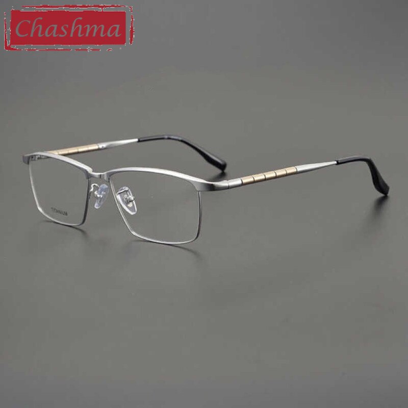 Chashma Men's Full Rim Square Spring Hinge Titanium Eyeglasses 6119 Full Rim Chashma Silver  