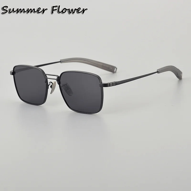Summer Flower Unisex Full Rim Square Double Bridge Titanium Sunglasses 618227