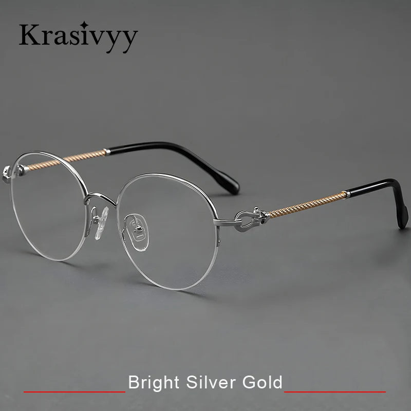Krasivyy Unisex Semi Rim Round Titanium Prescription Eyeglasses KR682B - view 7
