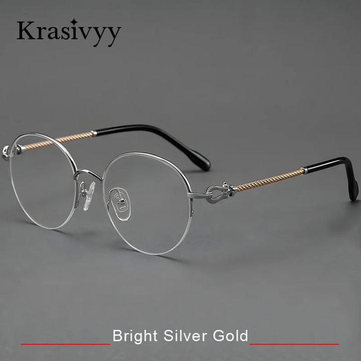 Krasivyy Unisex Semi Rim Round Titanium Prescription Eyeglasses KR682B - view 7