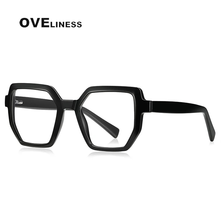 Oveliness Unisex Full Rim Flat Top Polygon Tr 90 Titanium Eyeglasses 2143 Full Rim Oveliness C1 black  