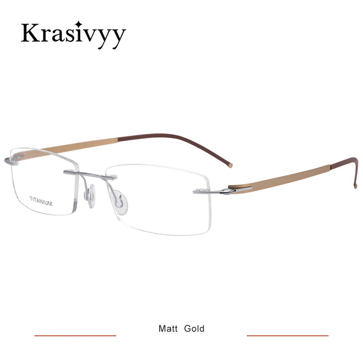 Krasivyy Unisex Rimless Square Screwless Titanium Eyeglasses 5001 Rimless Krasivyy Matt  Gold  