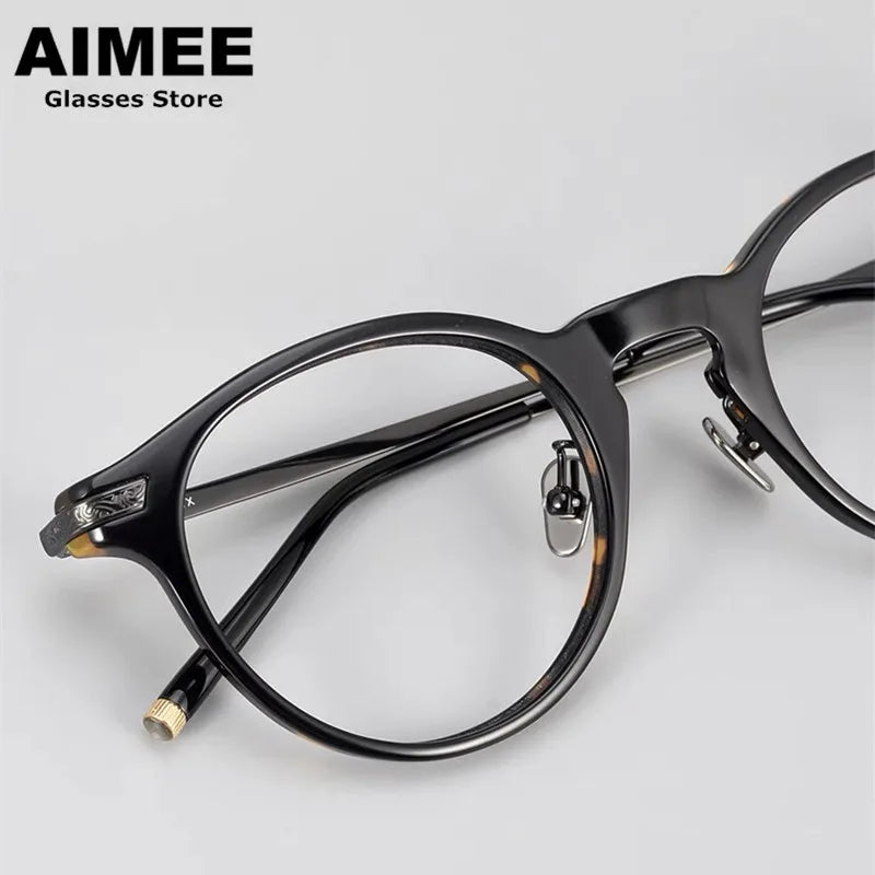 Aimee Unisex Full Rim Round Titanium Acetate Eyeglasses 84994