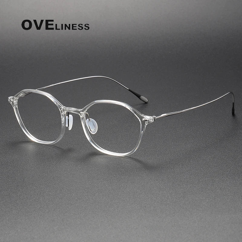 Oveliness Unisex Full Rim Oval Acetate Titanium Eyeglasses 8651 Full Rim Oveliness clear silver  