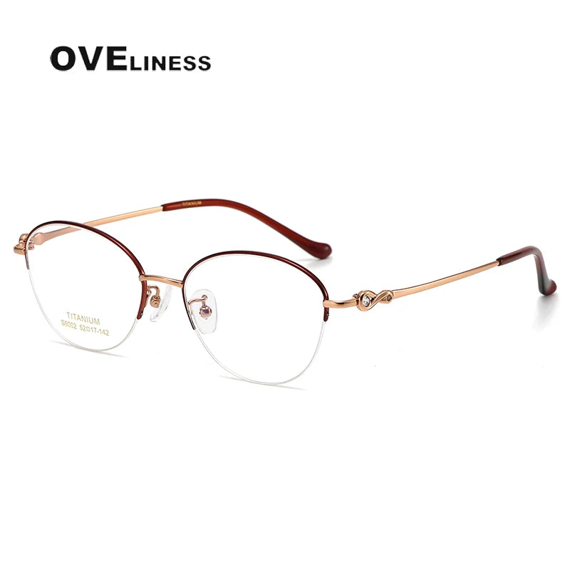 Oveliness Women's Semi Rim Oval Titanium Eyeglasses 196002 Semi Rim Oveliness red rose gold  