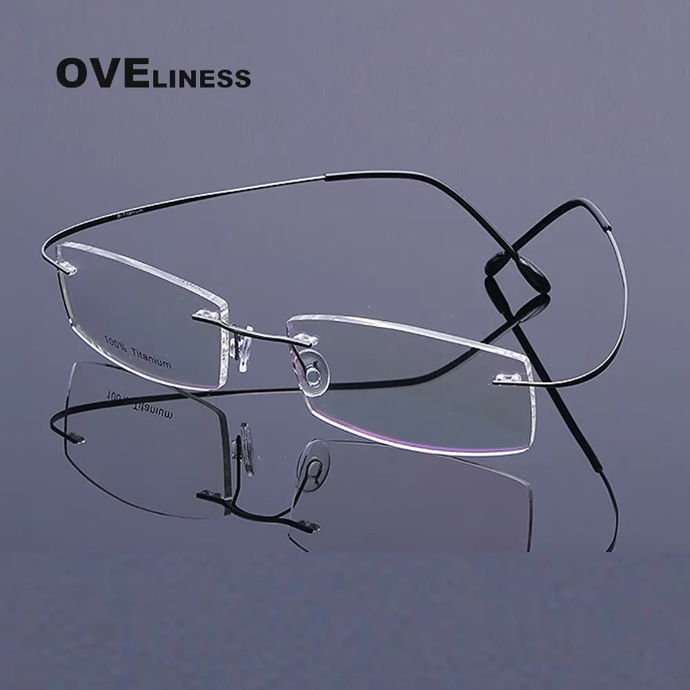 Oveliness Unisex Rimless Rectangle Titanium Eyeglasses 15002 Rimless Oveliness gun  