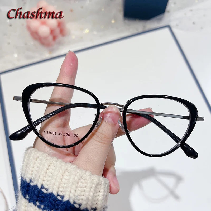 Chashma Ochki Women's Full Rim Cat Eye Alloy Tr 90 Titanium Eyeglasses 119314