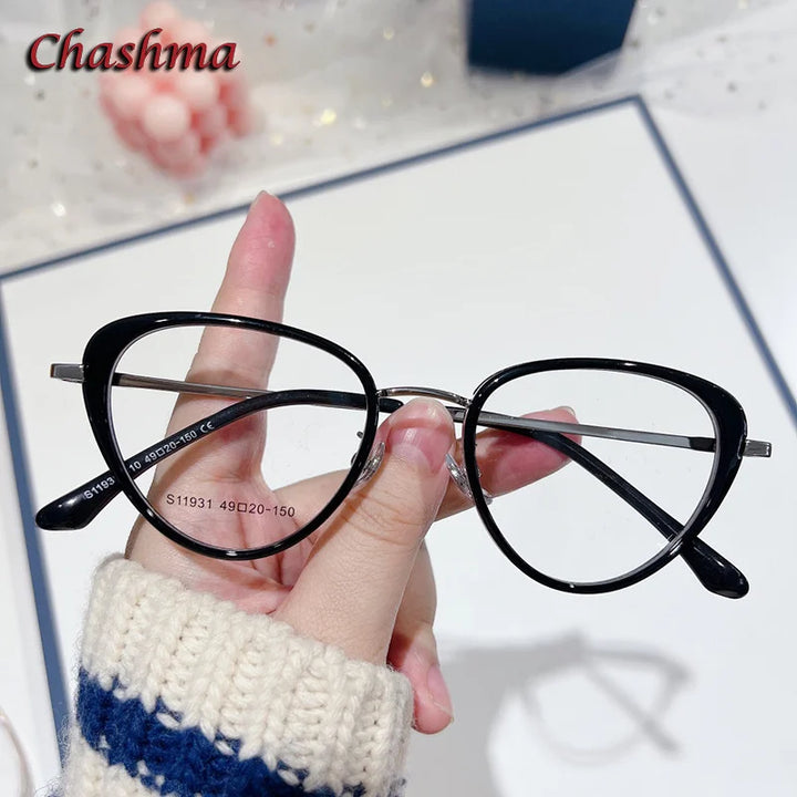Chashma Ochki Women's Full Rim Cat Eye Alloy Tr 90 Titanium Eyeglasses 119314