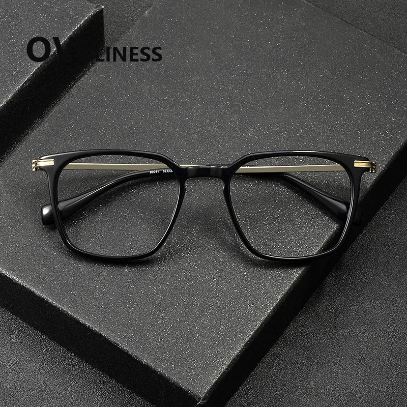 Oveliness Unisex Full Rim Oval Square Acetate Titanium Eyeglasses 90011