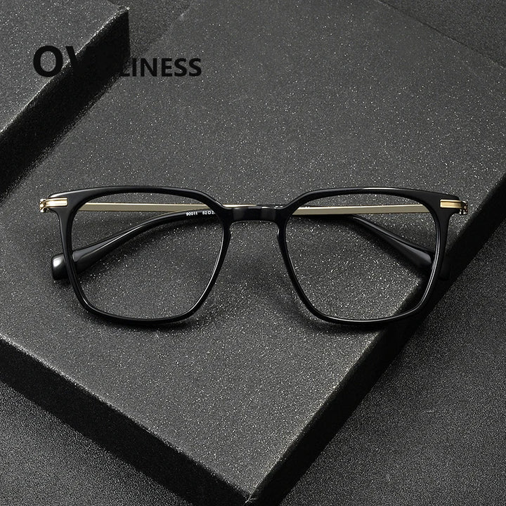 Oveliness Unisex Full Rim Oval Square Acetate Titanium Eyeglasses 90011