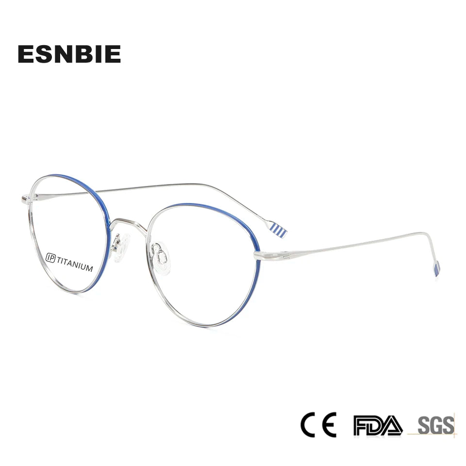 Esnbie Unisex Full Rim Round Oval Titanium Eyeglasses 22026 Full Rim Esnbie   