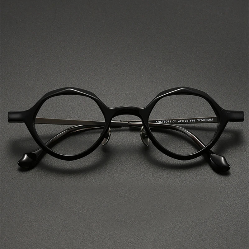 Black Mask Unisex Full Rim Round Acetate Titanium Eyeglasses 60711