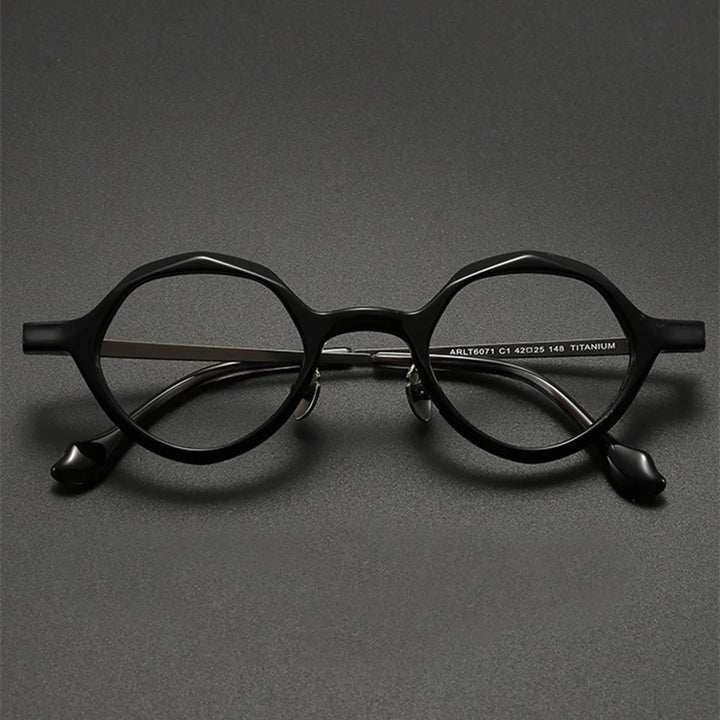Black Mask Unisex Full Rim Round Acetate Titanium Eyeglasses 60711