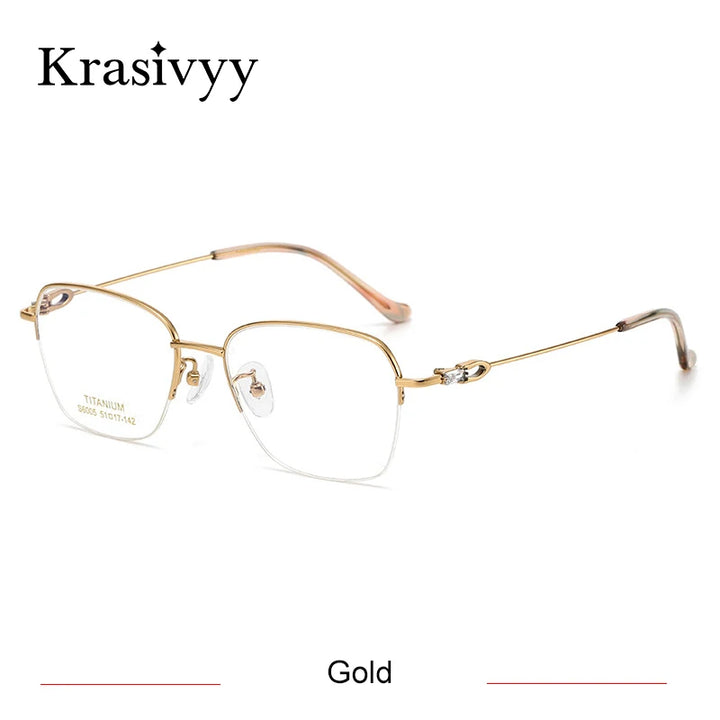 Krasivyy Women's Semi Rim Square Titanium Eyeglasses 6005 Semi Rim Krasivyy Gold  