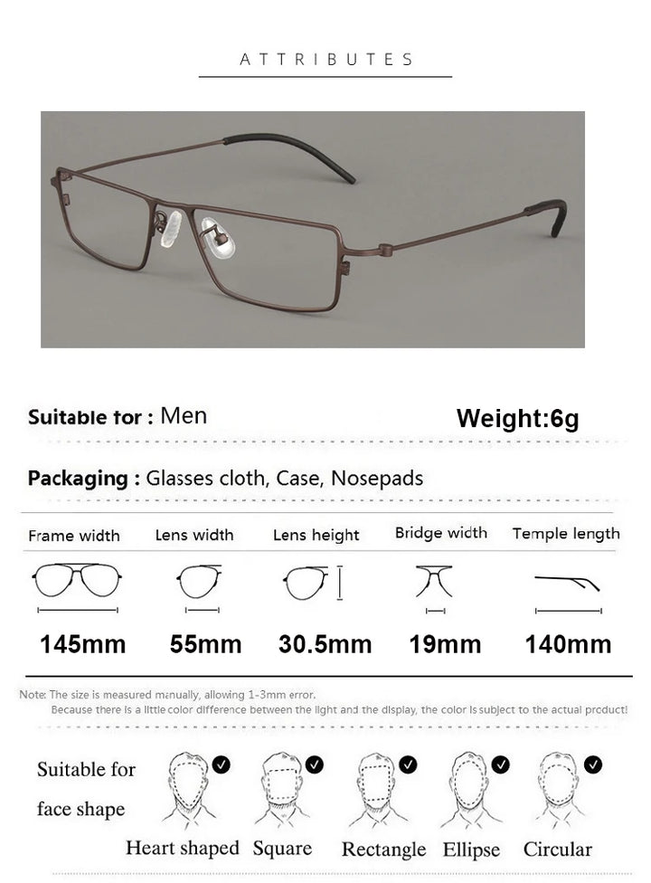 Aimee Unisex Full Rim Rectangle Screwless Titanium Eyeglasses 14555 Full Rim Aimee   