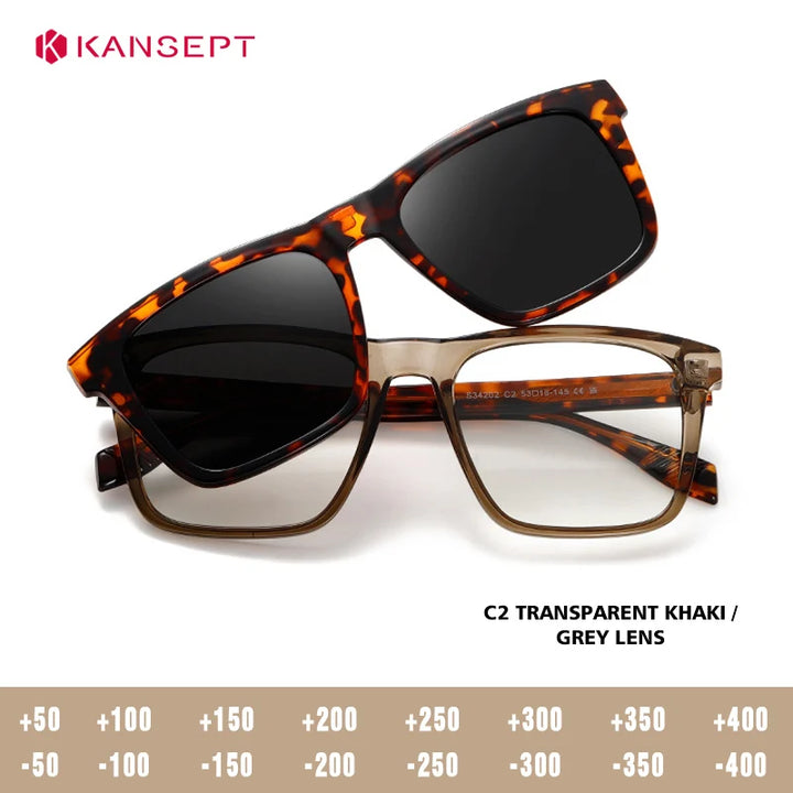 Kansept Unisex Full Rim Square Tr 90 Alloy Reading Glasses Clip On Sunglasses 34202
