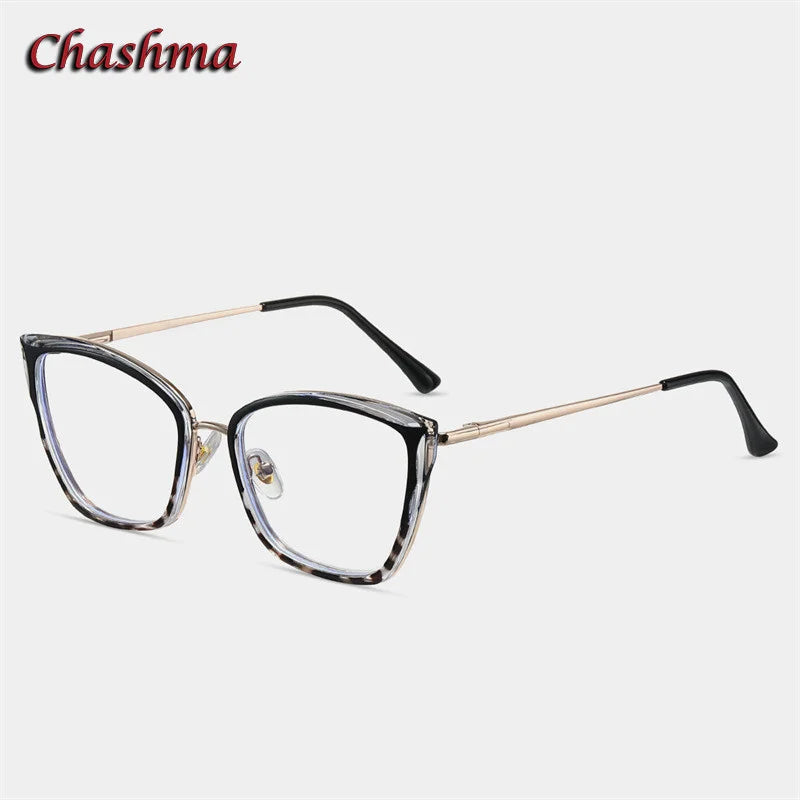 Chashma Ochki Women's Full Rim Square Cat Eye Tr 90 Eyeglasses 87257 Full Rim Chashma Ochki Black Leopard  