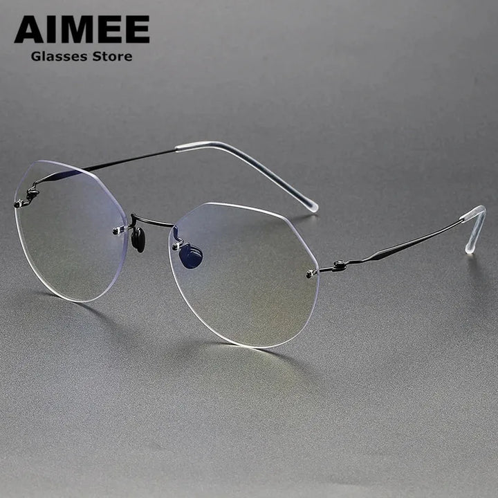 Aimee Women's Rimless Flat Top Round Titanium Eyeglasses 2431 Rimless Aimee Black  