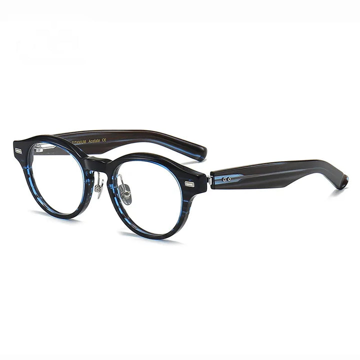 Black Mask Unisex Full Rim Acetate Round Eyeglasses P150 Full Rim Black Mask Blue Stripes  