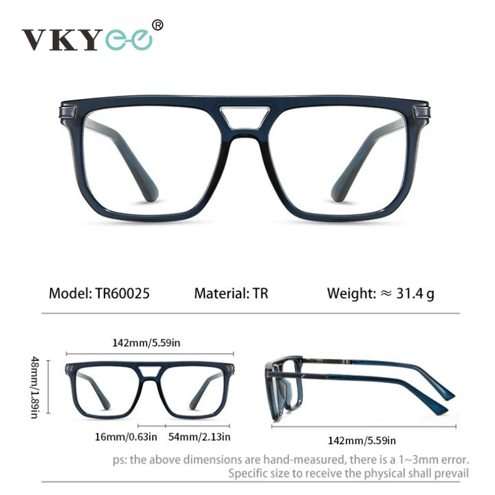 Vicky Men's Full Rim Square Double Bridge Tr 90 Alloy Reading Glasses 760025
