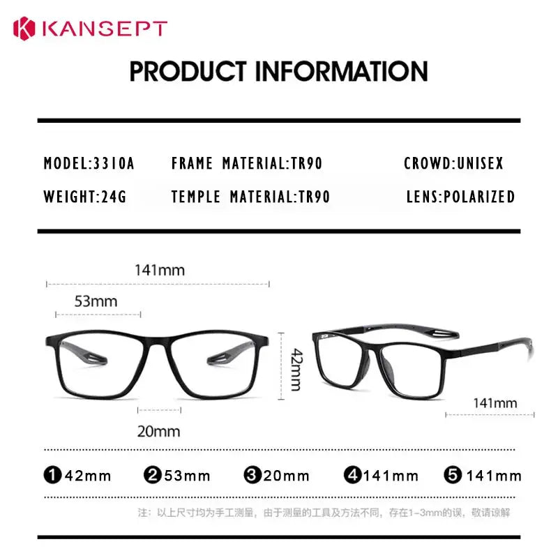 Kansept Unisex Full Rim Rectangle Tr 90 Frames With Clip-On Sunglasses 331000 FuzWeb
