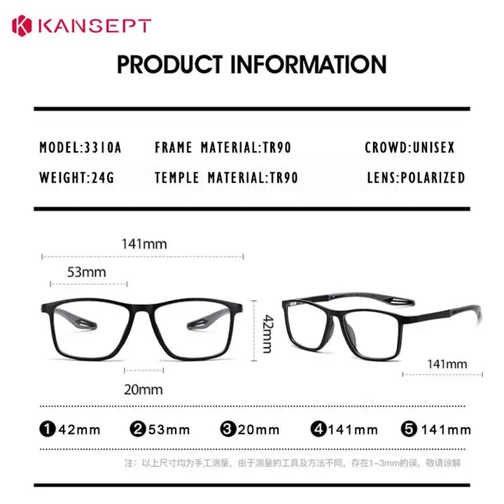 Kansept Unisex Full Rim Rectangle Tr 90 Frames With Clip-On Sunglasses 331000 FuzWeb