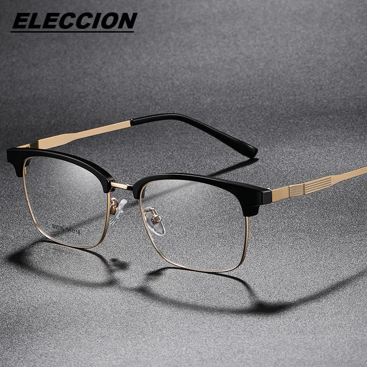 Eleccion Unisex Full Rim Square Titanium Acetate Eyeglasses 9035 Full Rim Eleccion