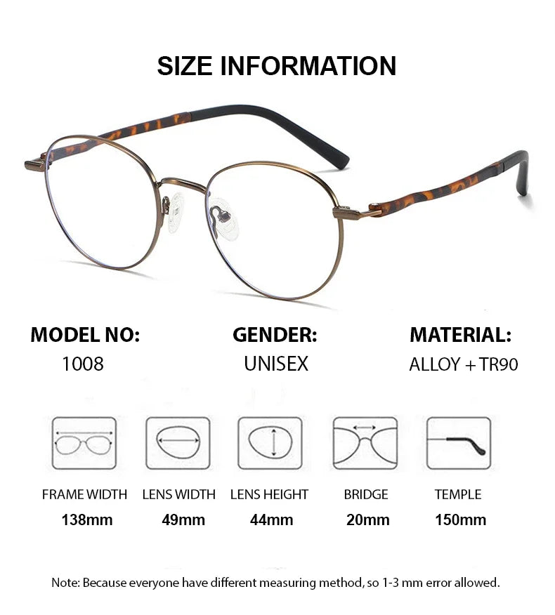 Summer Flower Women's Full Rim Round Alloy Tr 90 Eyeglasses 10087