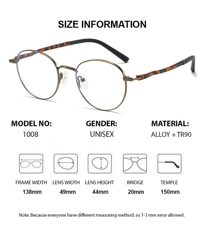 Summer Flower Women's Full Rim Round Alloy Tr 90 Eyeglasses 10087