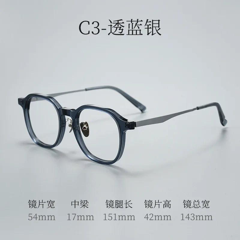 Bclear Unisex Full Rim Round Square Acetate Titanium Eyeglasses 633574