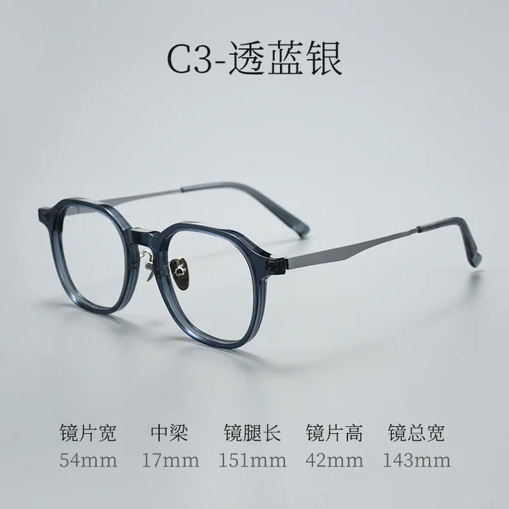 Bclear Unisex Full Rim Round Square Acetate Titanium Eyeglasses 633574