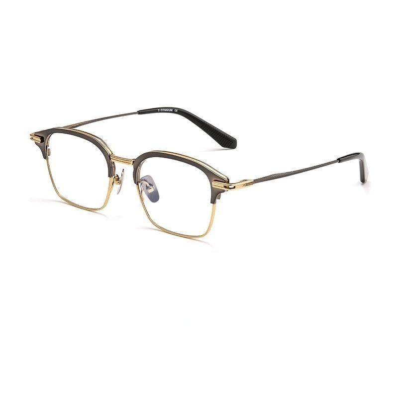 Yimaruili Men's Full Rim Square Titanium Eyeglasses Dtx142s Full Rim Yimaruili Eyeglasses Gun Gold  