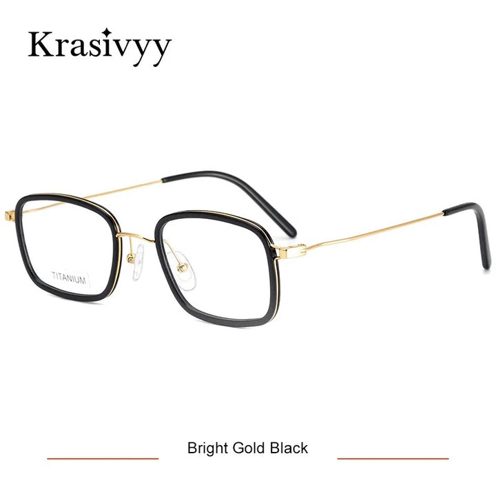 Krasivyy Men's Full Rim Square Tr 90 Titanium Eyeglasses Kr16046 Full Rim Krasivyy Bright Gold Black CN 