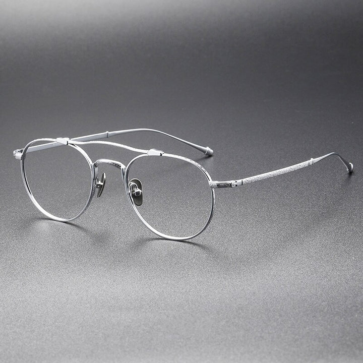Aissuarvey Unisex Full Rim Round Double Bridge Titanium Eyeglasses 5021145c Full Rim Aissuarvey Eyeglasses silver CN 