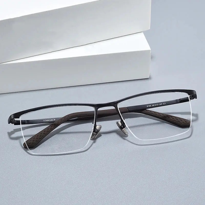 Hdcrafter Men's Semi Rimless Square Titanium Plate Frames 810300 FuzWeb