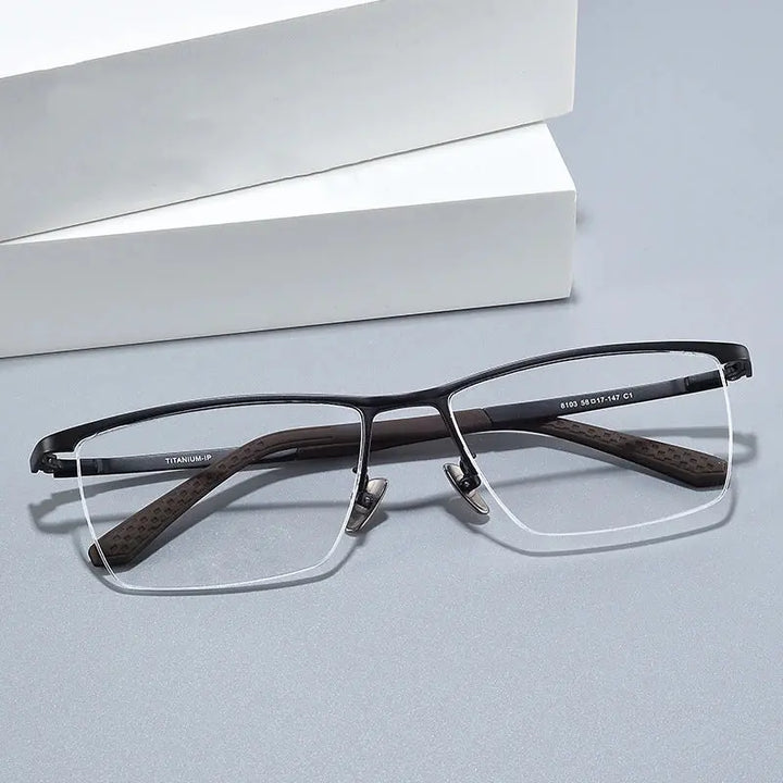 Hdcrafter Mens Semi Rim Square Titanium Frames 810300 — view 1 | Hdcrafter Eyeglasses at FuzWeb
