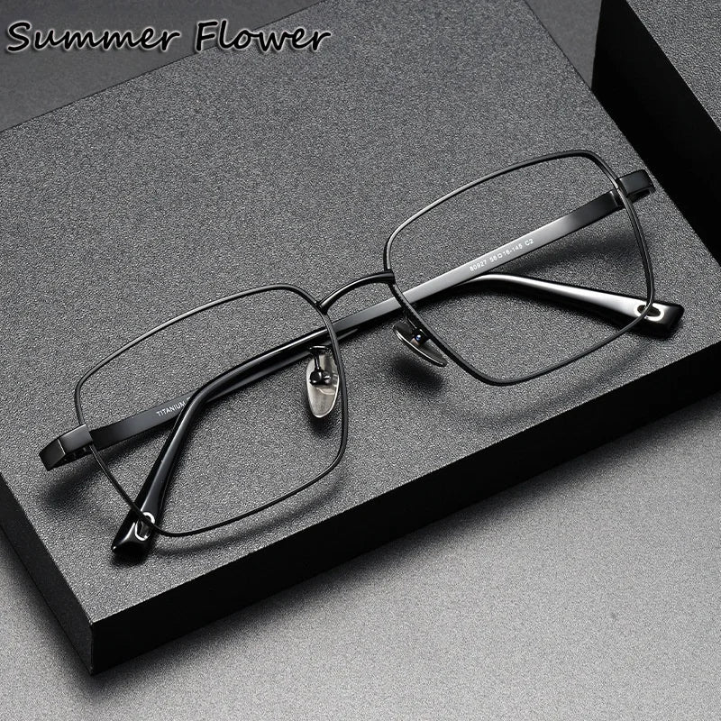 Summer Flower Men's Full Rim Polygon Square Titanium Eyeglasses 80927