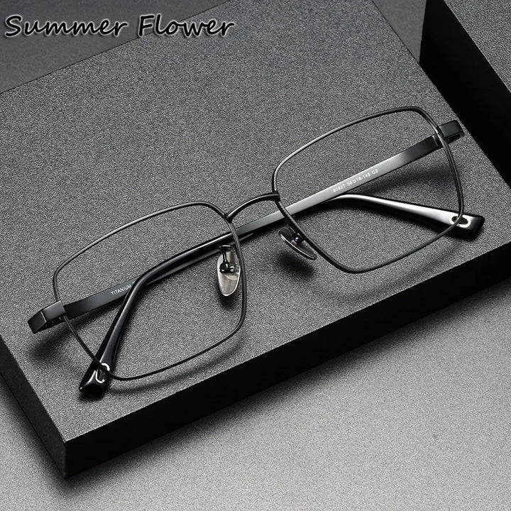 Summer Flower Men's Full Rim Polygon Square Titanium Eyeglasses 80927