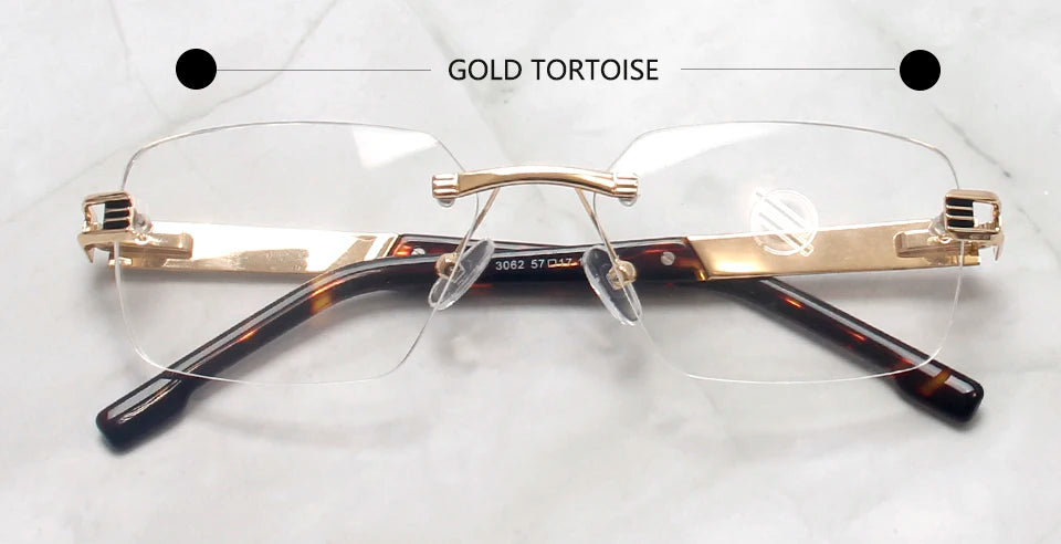 Esnbie Unisex Rimless Polygon Square Titanium Eyeglasses 243062