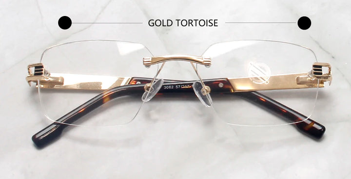 Esnbie Unisex Rimless Polygon Square Titanium Eyeglasses 243062