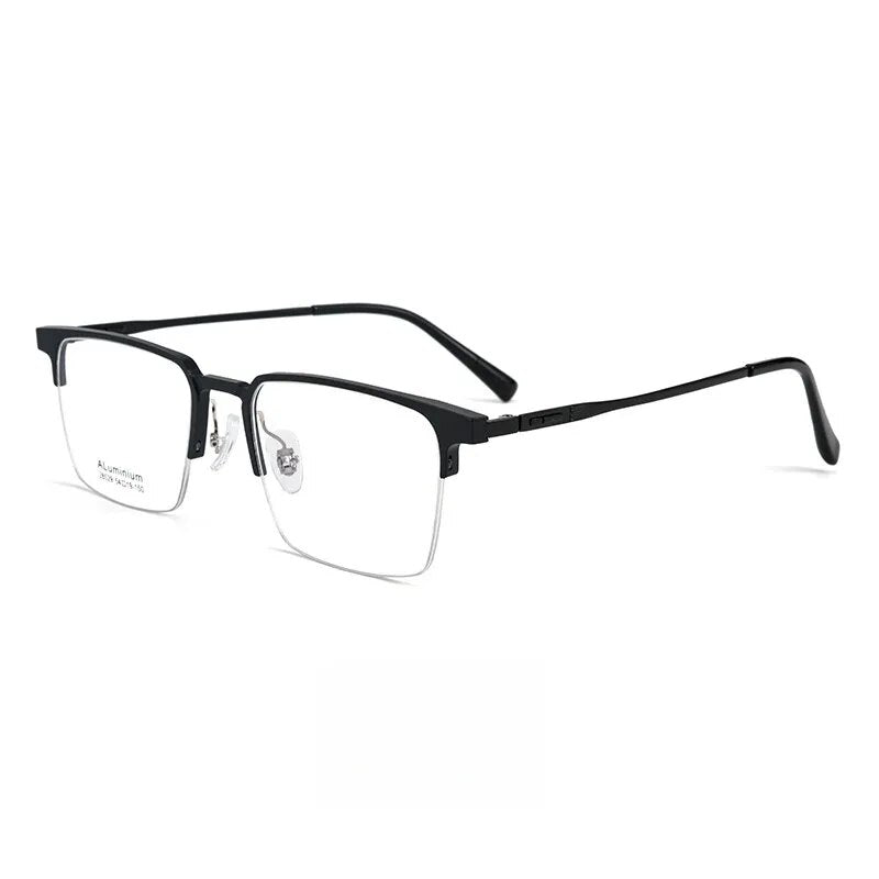 Yimaruili Men's Semi Rim Square Aluminum Magnesium Titanium Eyeglasses 28529 Semi Rim Yimaruili Eyeglasses Black  