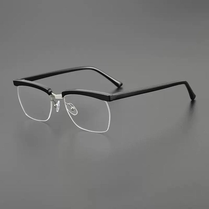 Black Mask Men's Semi Rim Square Acetate Titanium Eyeglasses 699001