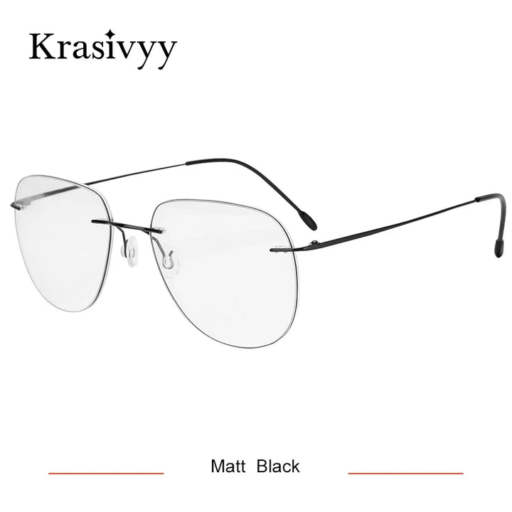 Krasivyy Unisex Rimless Oval Titanium Eyeglasses Kr05 Rimless Krasivyy Matt Black  