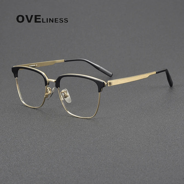 Oveliness Women's Full Rim Square Titanium Acetate Eyeglasses 80979 Full Rim Oveliness black gold  