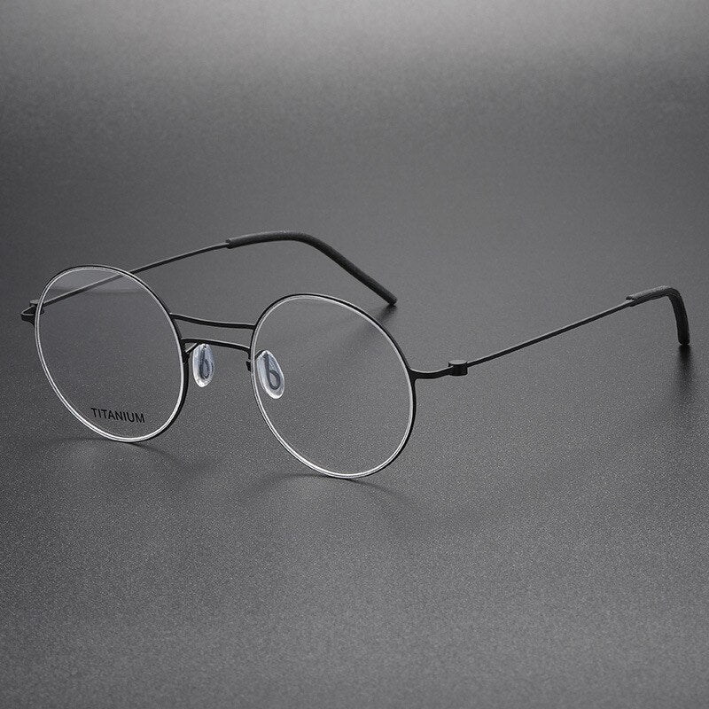 Aissuarvey Men's Full Rim Small Round Double Bridge Titanium Eyeglasses 504722 Full Rim Aissuarvey Eyeglasses Black CN 