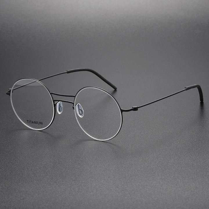 Aissuarvey Men's Full Rim Small Round Double Bridge Titanium Eyeglasses 504722 Full Rim Aissuarvey Eyeglasses Black CN 